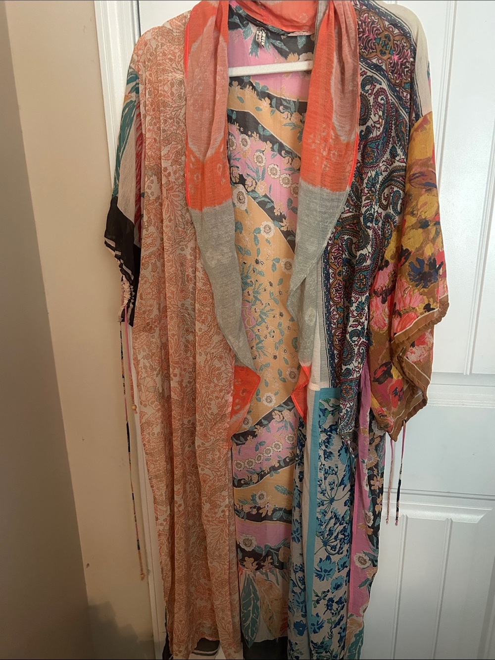 Free People Multicolor Patchwork Kimono with Orange Accents